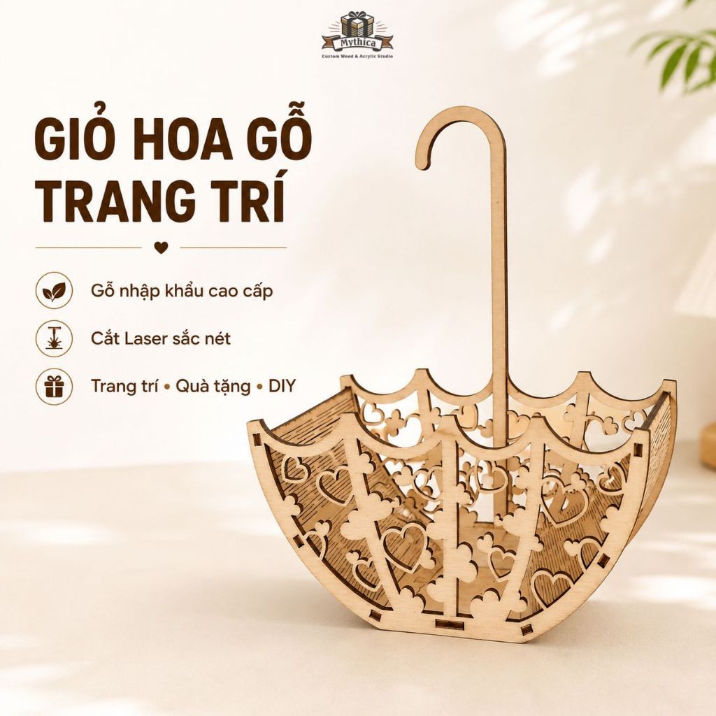 [Giỏ gỗ] Giỏ Hoa Gỗ Treo Tường — ảnh listing minh họa