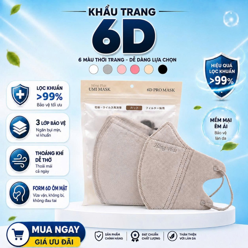 Khẩu trang 6D PRO, phiên bản cao cấp chính hãng  thùng 50 chiếc