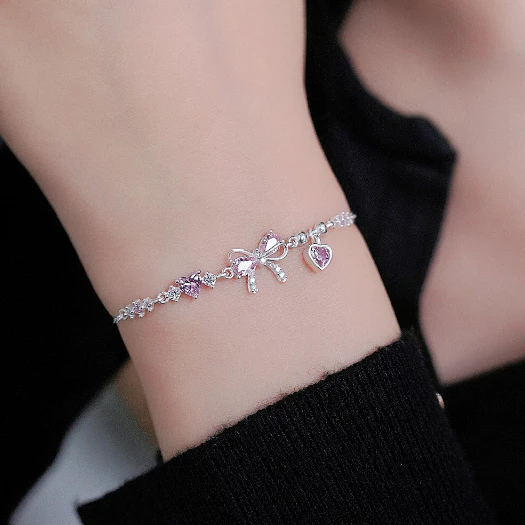 Lắc tay bạc nữ S925 Nơ Hồng Daisy Asimi Daisy Rosie Love LT57 4