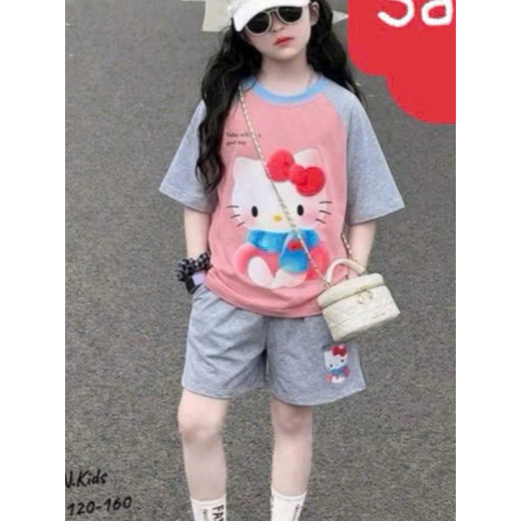 [DOKID] MOI-bộ cotton hình kity+ quần đùi cotton diện hè đáng iu kute
