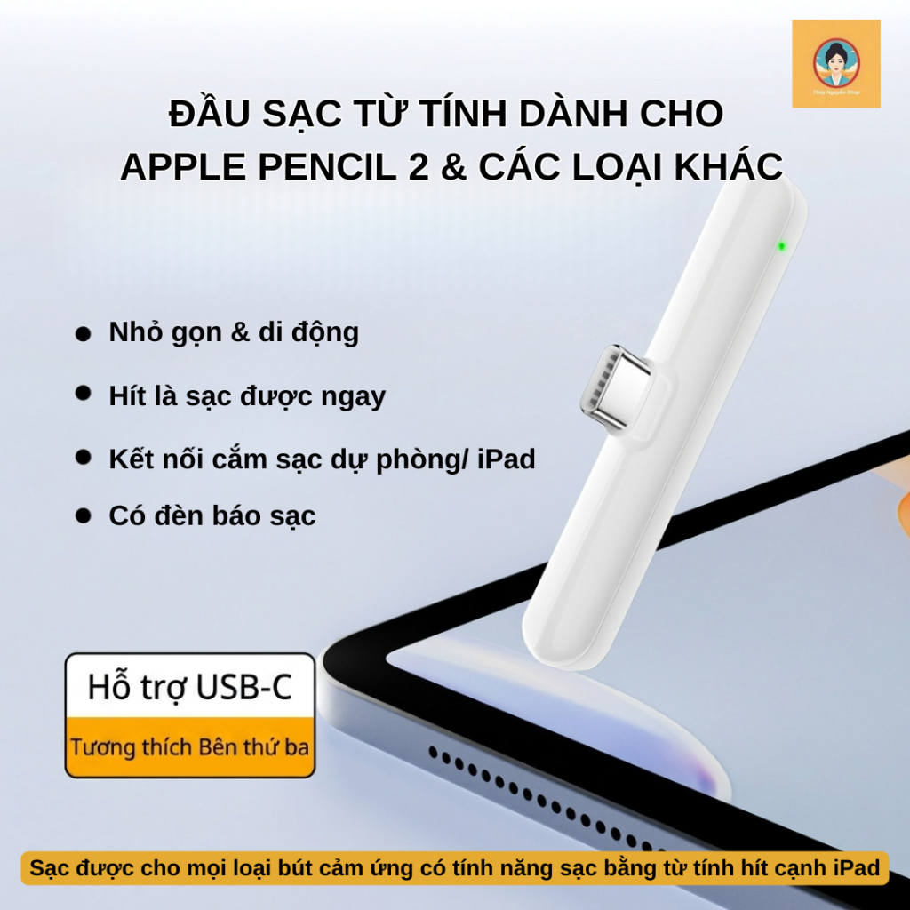 Đầu sạc từ tính dành cho bút cảm ứng Apple Pencil 2 / Baesus / Goojodoq / Stylus và các loại khác