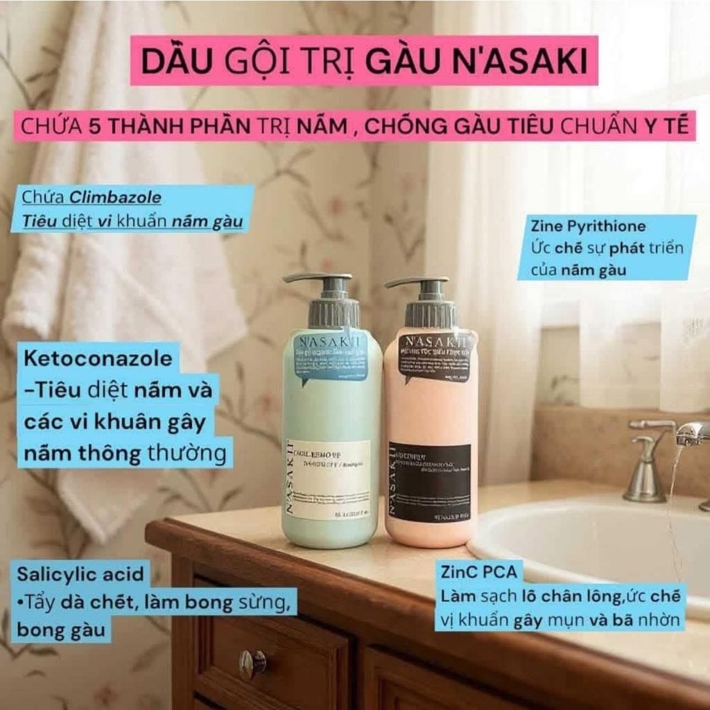 cặp dầu gội xả trị nấm ngứa NASAKII 1000ml