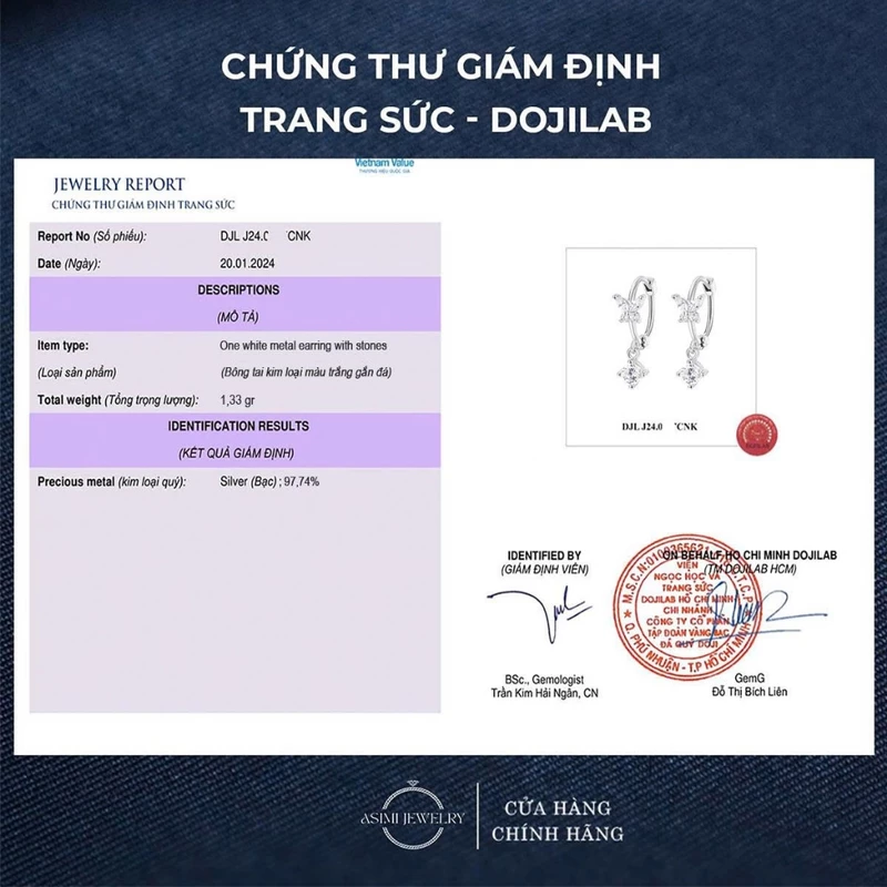 Bông tai bạc nữ S925 Khuyên Vòng Cánh Tiên Asimi Lyra Mariposa KT33 7