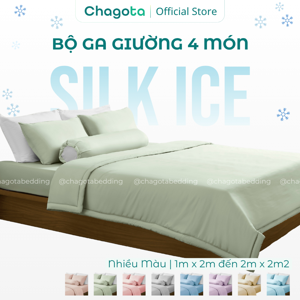 [Giá Tốt] Bộ Chăn Ga Gối Lụa Silk Ice Size 1mx2m Đến 2mx2m2 Mát Lạnh Chagota Bedding Nhiều Màu Cao C
