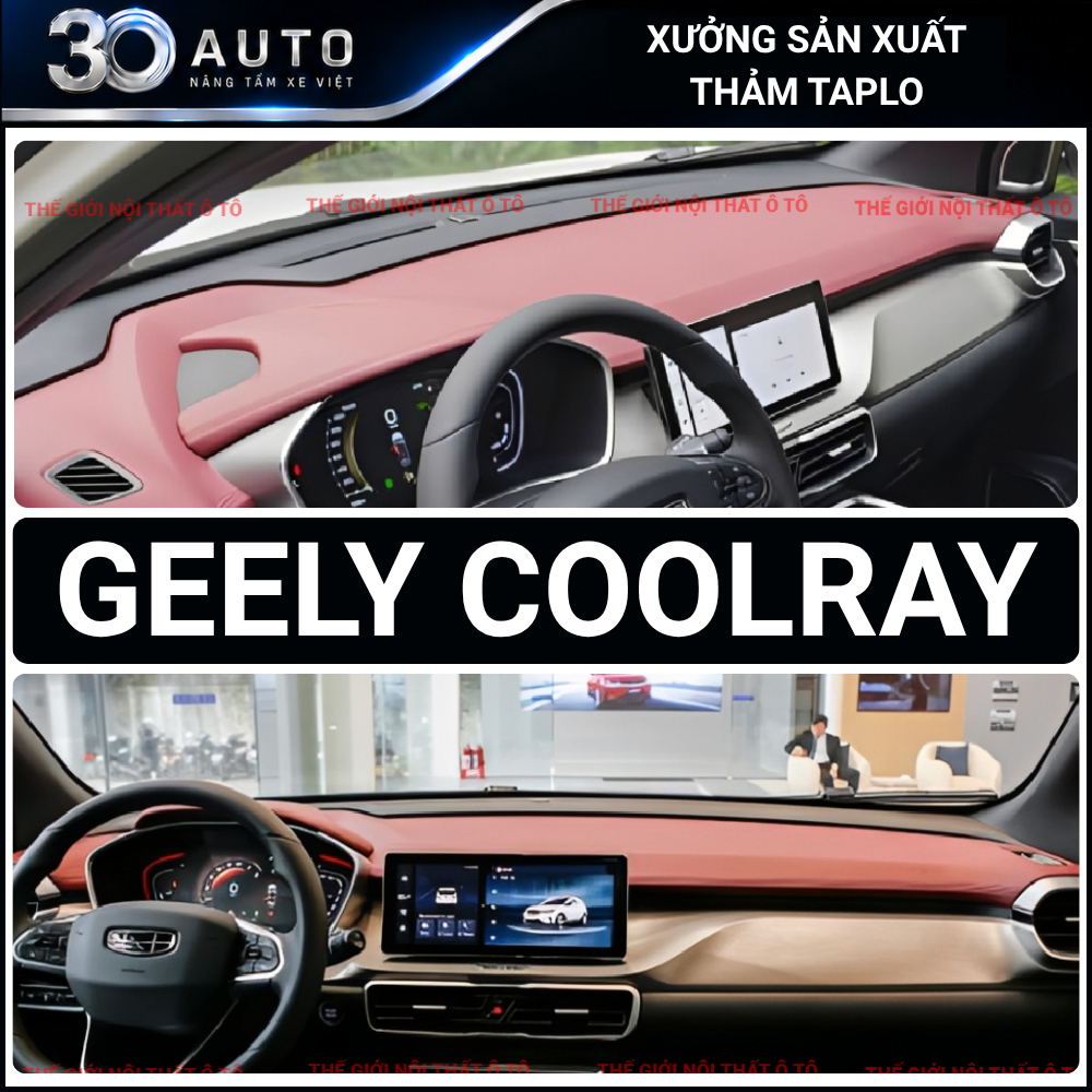 Thảm taplo GEELY COOLRAY da cacbon,da vân gỗ, tuyết nhung chống nắng cao cấp, chuẩn form