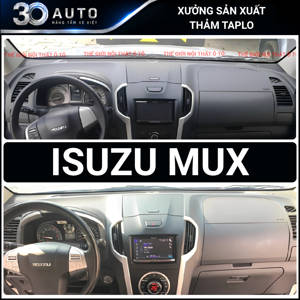 Thảm taplo ISUZU MUX CŨ da cacbon,da vân gỗ, tuyết nhung chống nắng cao cấp, chuẩn form