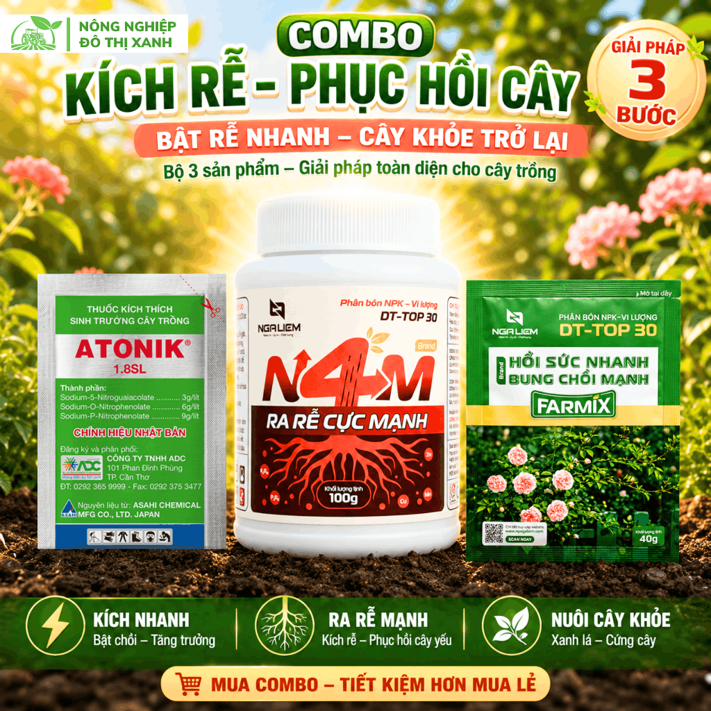 Bộ 3 Kích Rễ Phục Hồi Cây Farmix: Thuốc Atonik + N4M Ra Rễ Cực Mạnh + DT-TOP 30 Bung Chồi