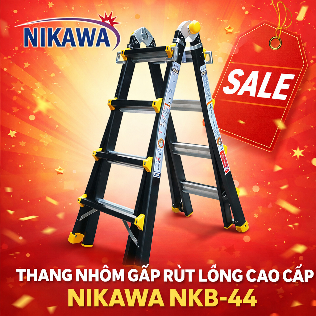 Thang nhôm gấp rút lồng cao cấp Nikawa Nhật Bản NKB-44, bản rút gọn NKE44