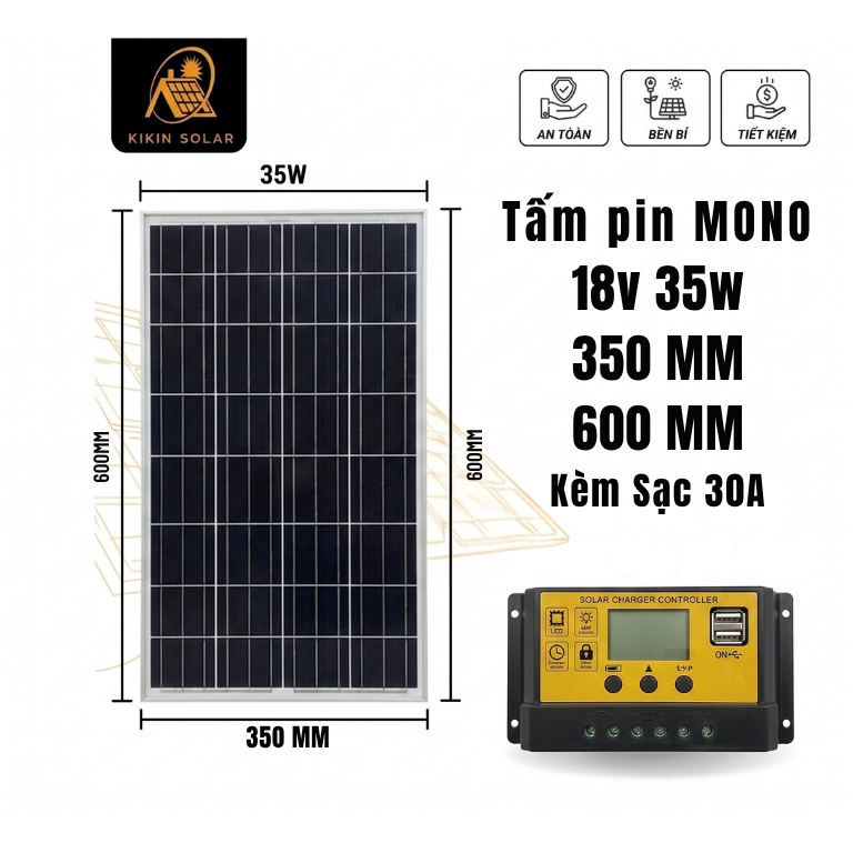Pin Năng Lượng Mặt Trời Sạc Bình 12V 35W - Sạc Bình 12V 20Ah