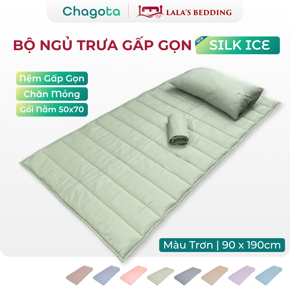 [Chagota x Lala's] Combo nệm gấp gọn ngủ trưa văn phòng Silk Ice Chagota Bedding kèm chăn mỏng gối n