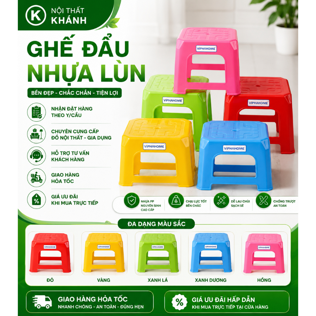 combo  ghế nhựa đẩu lùn kt 40x40x30