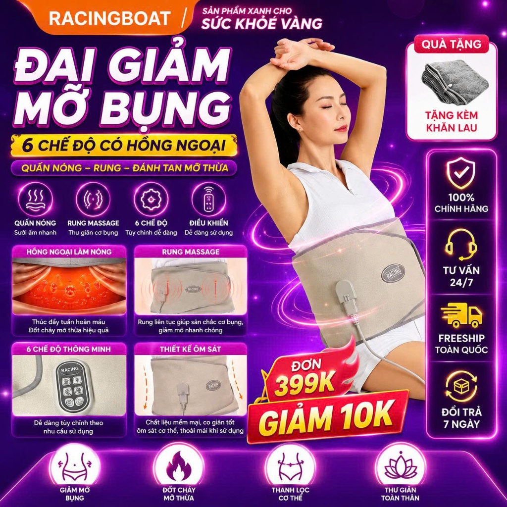 Đai Giảm Mỡ Bụng 6 Chế Độ có Hồng Ngoại Quấn Nóng Rung Fuyuan HY-A071 RACINGBOAT