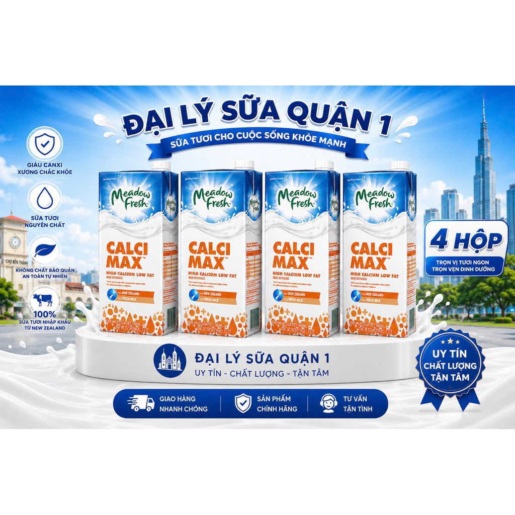 4 Hộp Sữa Tươi Meadow Fresh Calci Max 1L