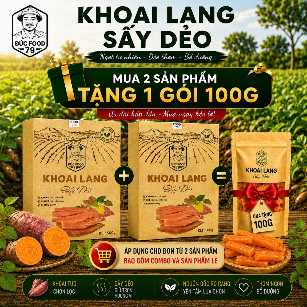 KHOAI LANG MẬT SẤY DẺO ĐỨC FOOD 79 | Khoai Lang Sấy Dẻo | Snack Khoai Lang Ăn Vặt | Ít Đường | Có GV