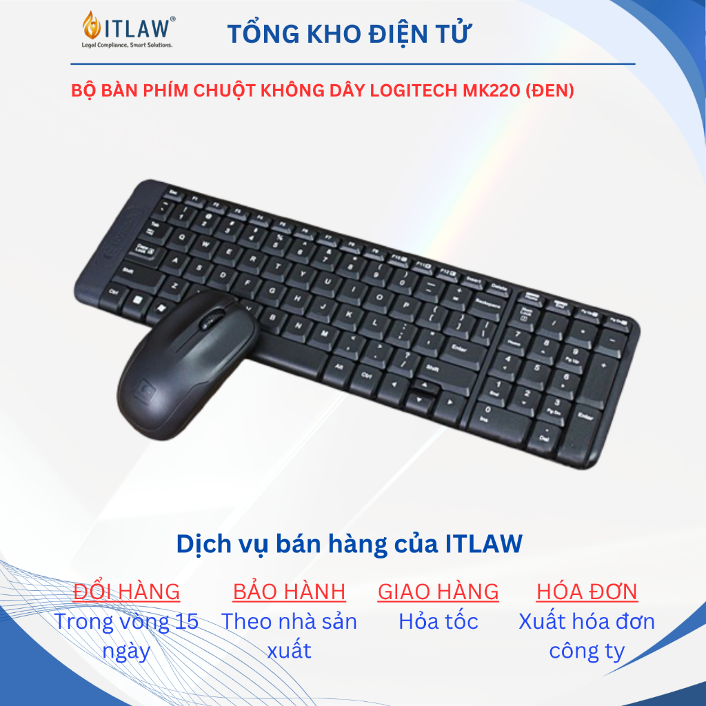 Bộ bàn phím + chuột không dây Logitech MK220 (Màu Đen)