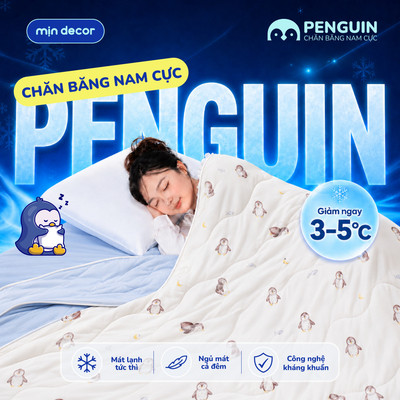 [HOẢ TỐC] Chăn Băng Nam Cực PENGUIN Mịn Decor, Chăn Hè Mát Lạnh, Chăn Thun Lạnh Điều Hòa 2mx2m2