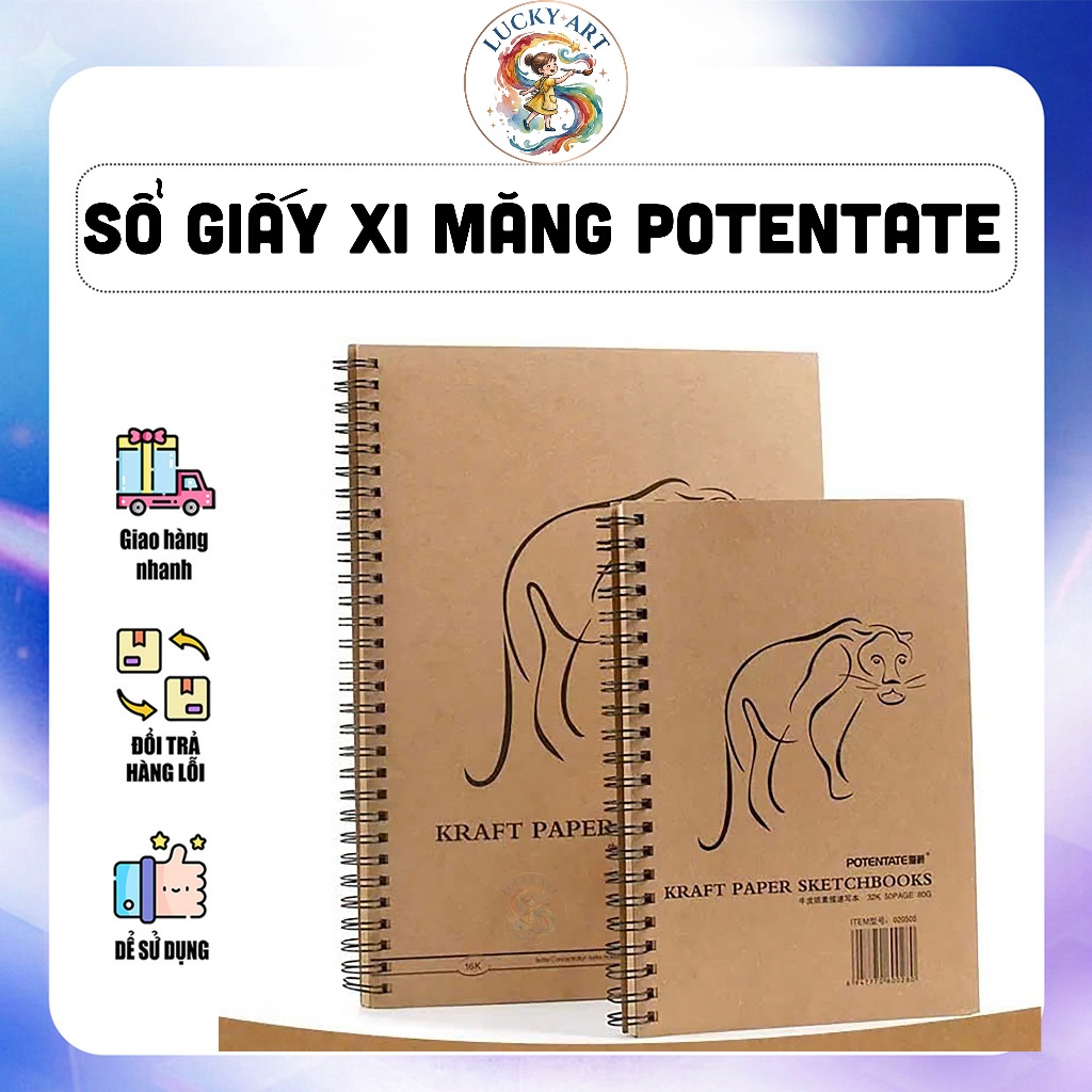 Sketchbook A4, Sổ xi măng, Sổ Kfraft nâu Vàng - Sổ vẽ giấy CRAFT - Lucky Art (A4)
