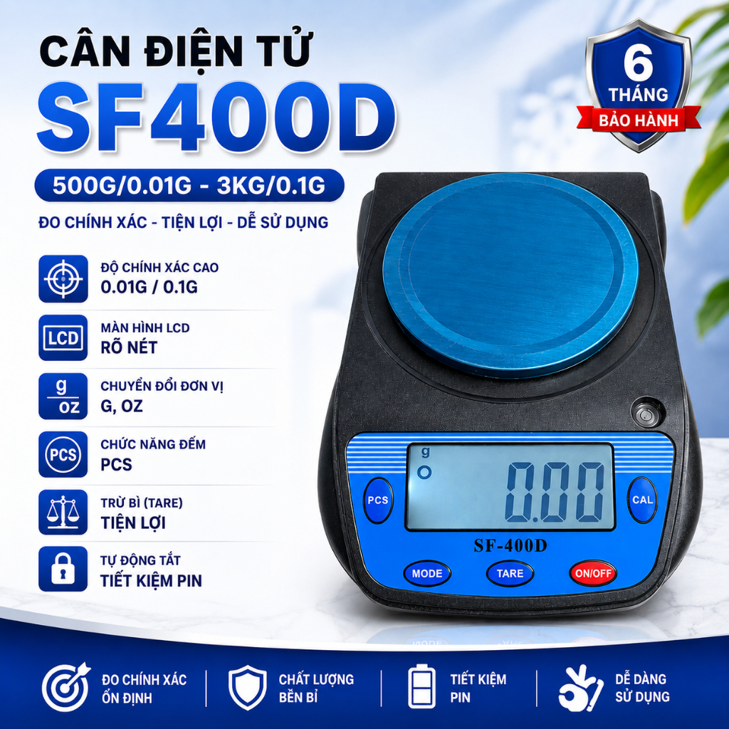 Cân Tiểu Ly Điện Tử SF400D 500g–3kg – Sai Số Thấp 0.01g – Cân Trang Sức, Nhà Bếp, Dược Liệu