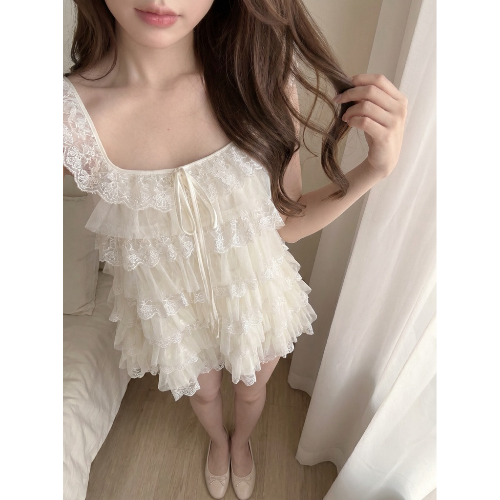 Elisa dress- Váy voan ren tầng tiểu thư | URI STUDIO