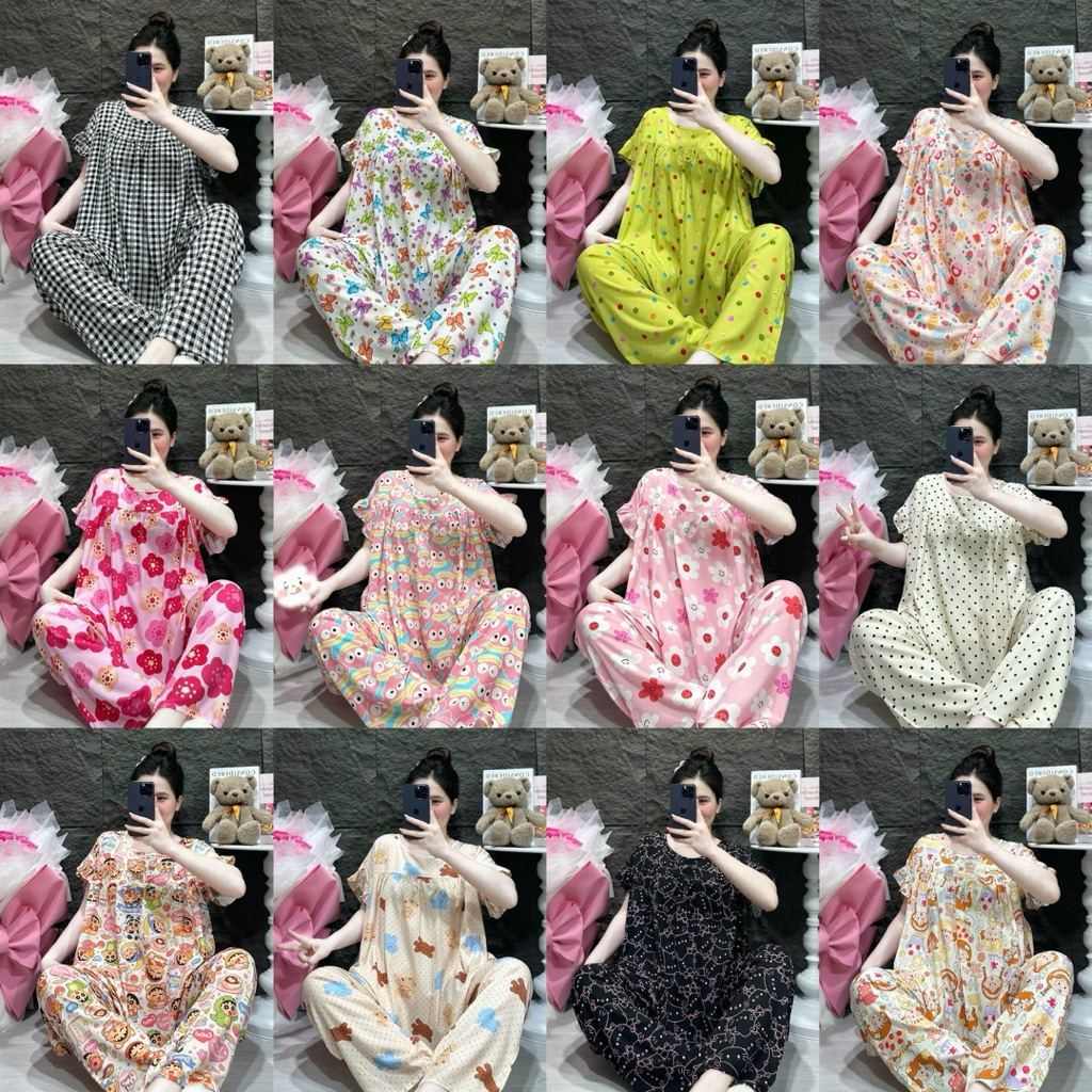 Đồ bộ tole babydoll tay cánh dơi tole lạnh có bigsize (45-75kg)