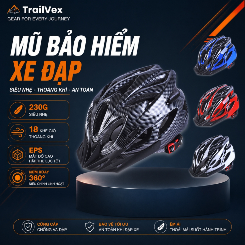 Nón Bảo Hiểm Xe Đạp Thể Thao Cao Cấp 230G Siêu Nhẹ, Mũ Bảo Hiểm Xe Đạp MTB Touring Thoáng Khí Cho Đạ