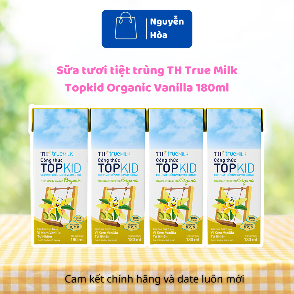 Combo 6 Lốc Sữa Tươi TH true MILK TOPKID Organic Vị Kem Vanilla 180ml (24 Hộp) - Sữa Hữu Cơ Cho Bé C