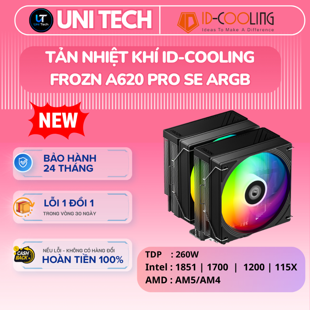 Tản nhiệt khí ID-Cooling FROZN A620 Pro SE Black ARGB - New