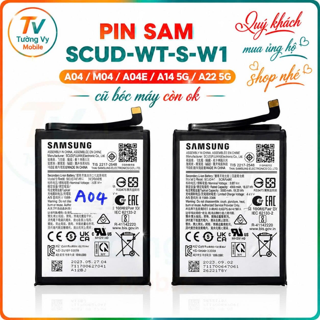 Pin  sam SCUD-WT-S-W1  A04 / M04 / A04E / A14 5G / A22 5G,cũ bóc máy còn ok