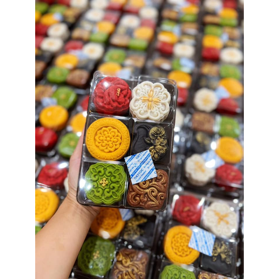 100 hộp 6 ngăn FG332 đế đen , hộp 6 ngăn lớn đựng bánh trung thu 75gr , hộp 6 ngăn lớn đựng bánh moc