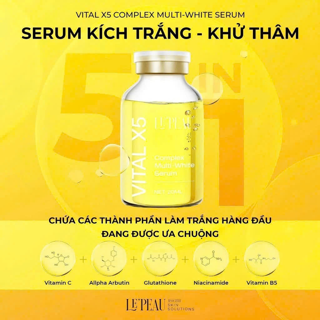 Serum Vital X5 Multi White 50 ML LEPEAU Chính Hãng - Hỗ Trợ Giảm Thâm, Kích Trắng Và Làm Đều Màu Da
