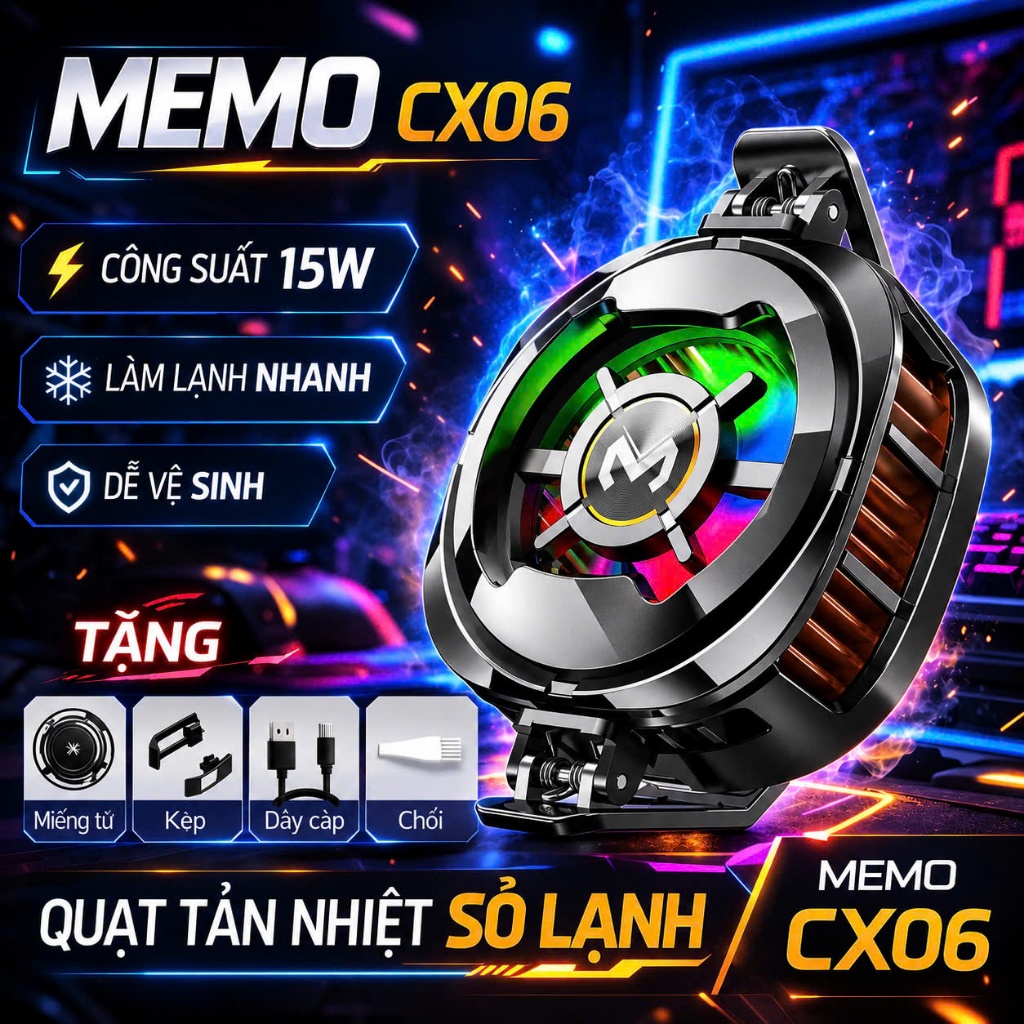 Quạt tản nhiệt điện thoại sò lạnh CX06 thế hệ mới làm lạnh mát hỗ trợ tăng fps gaming, giảm nhiệt độ