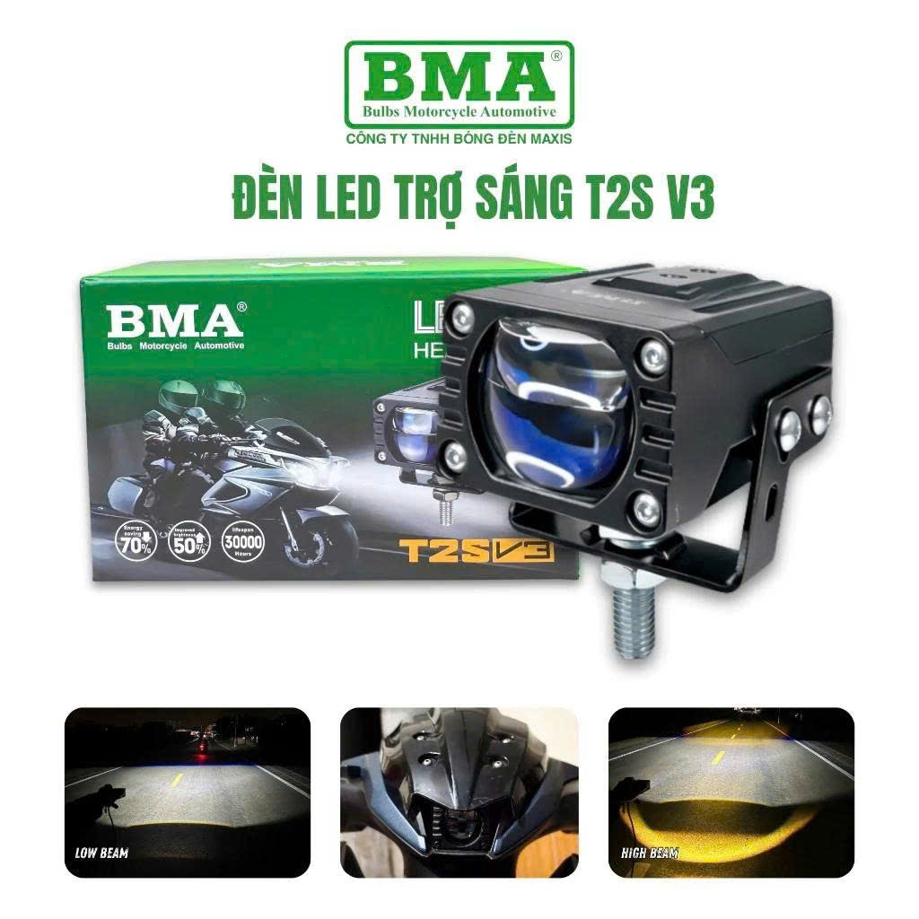 Đèn Trợ Sáng Bi Cầu T2S V3 BMA - Siêu Rộng, Siêu Nét, Pha Laser Chiếu Xa Tới 200m,Lắp Oto Xe Máy