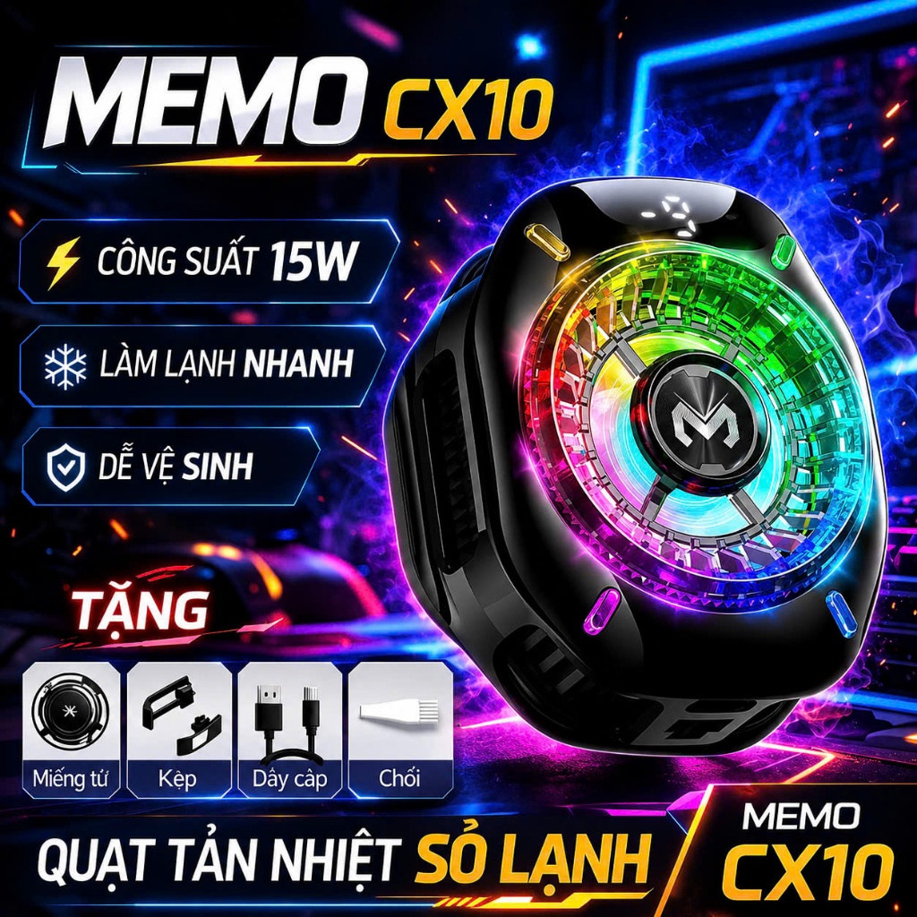 Quạt tản nhiệt điện thoại sò lạnh CX10 thế hệ mới làm lạnh mát hỗ trợ tăng fps gaming, giảm nhiệt độ