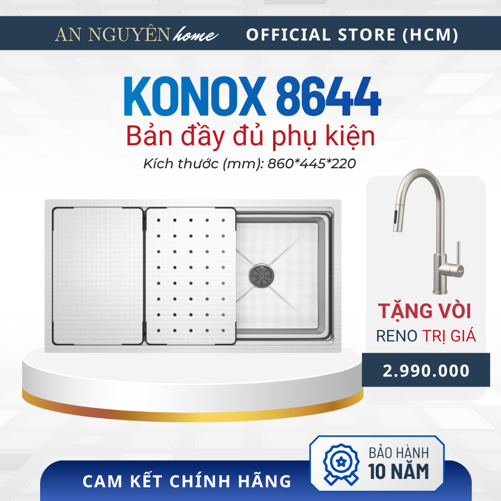 Chậu 1 hố Konox KN8644SU Dekor siêu rộng phù hợp với bếp to