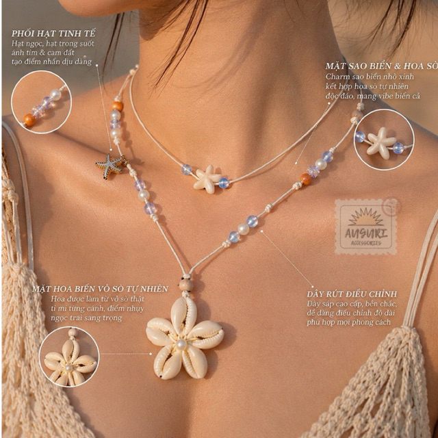 [Auguri] Dây Chuyền Hoa Biển Vỏ Sò Handmade 2 tầng – Vòng Cổ Đi Biển Vintage Boho Nhẹ Nhàng Cho Nữ
