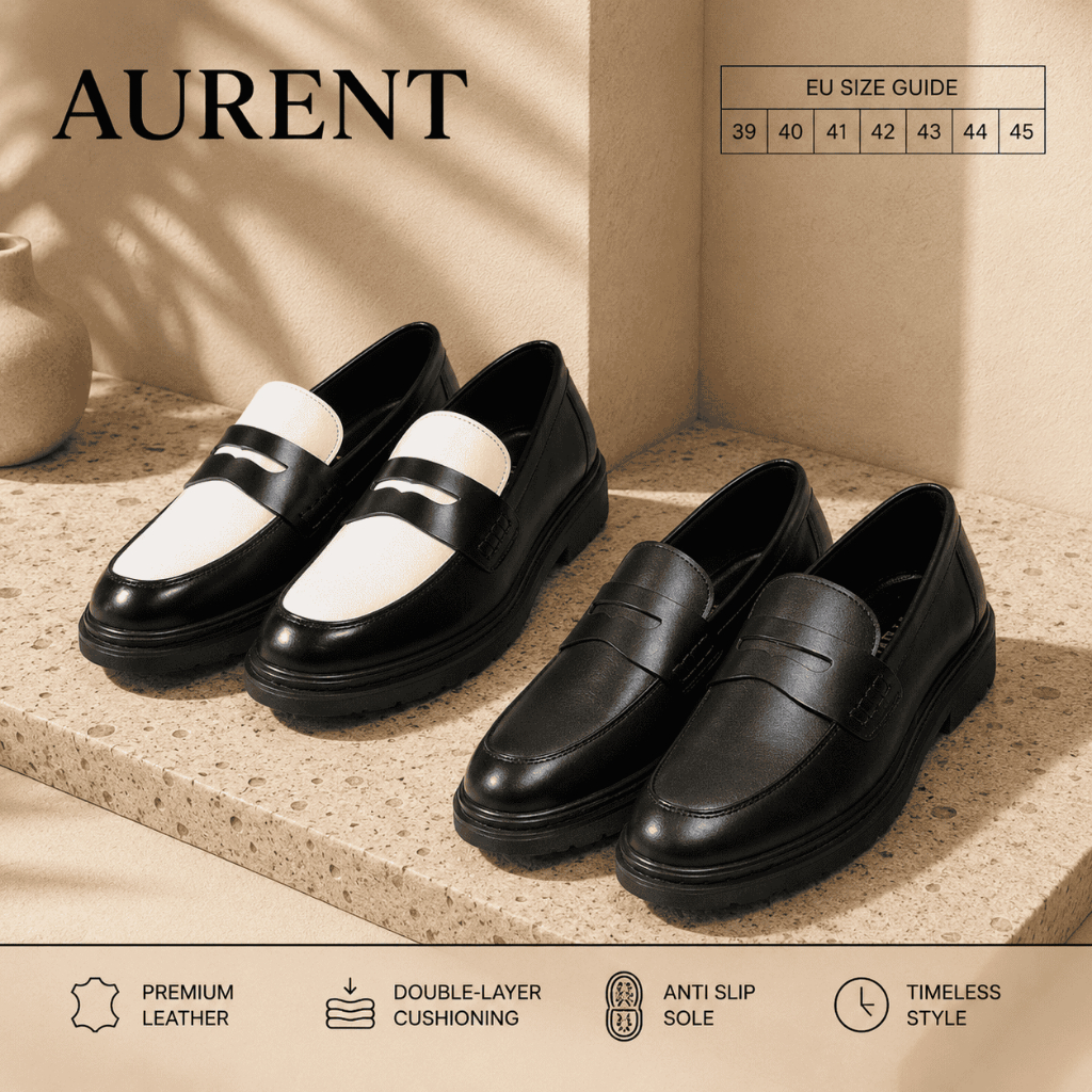 Giày Da Nam Penny Loafer Da Cao Cấp, Giày Tây Lười Penny Loafer Black White Da, Kiểu Dáng Công sở
