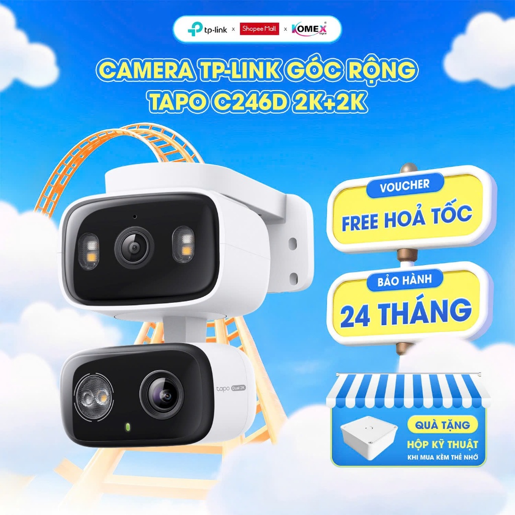 Camera Wifi 2 Mắt Trong Nhà Ngoài Trời TP-Link Tapo C246D 2K Ống Kính Cố Định Góc Rộng Và Quay Quét 