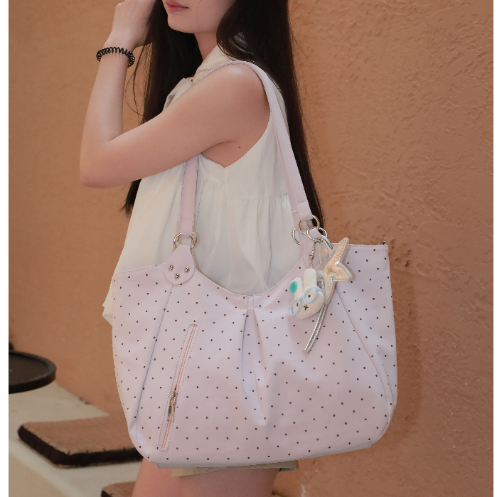 Túi tote nữ hồng pastel hoạ tiết nơ nhỏ đáng yêu 15,6 inch chất liệu da cao cấp chống nước phù hợp làm túi đeo vai