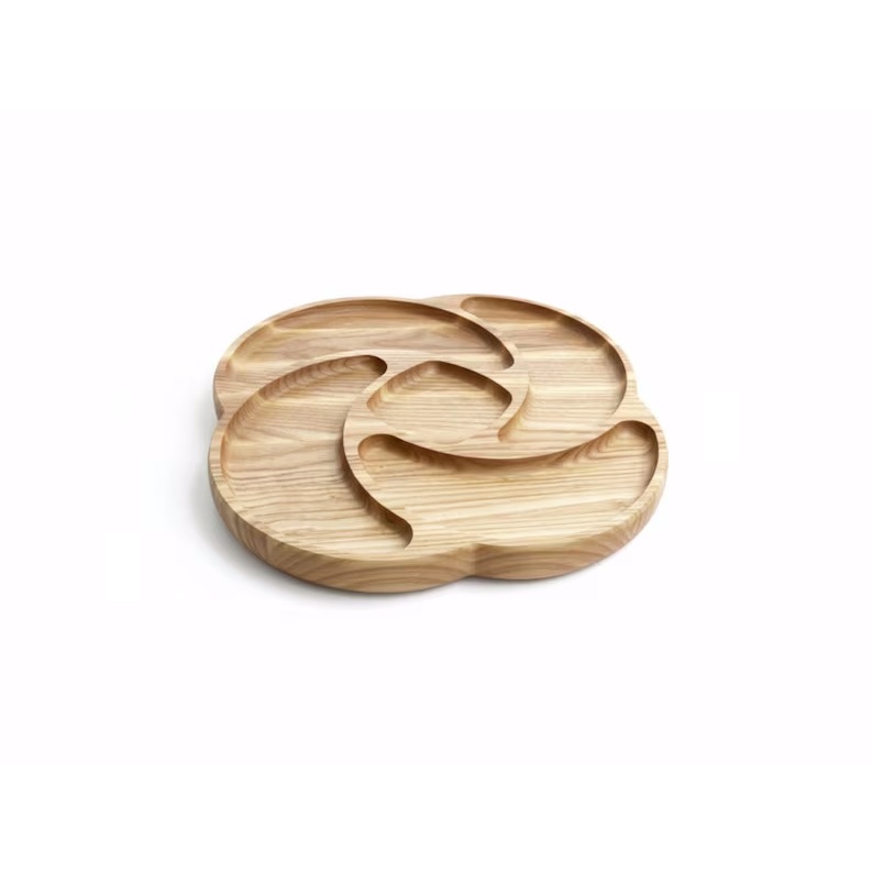 Khay đựng đồ ăn nhẹ bằng gỗ hình tròn có ngăn – Khay đựng đồ ăn nhẹ nhiều ngăn – Khay đựng món khai 