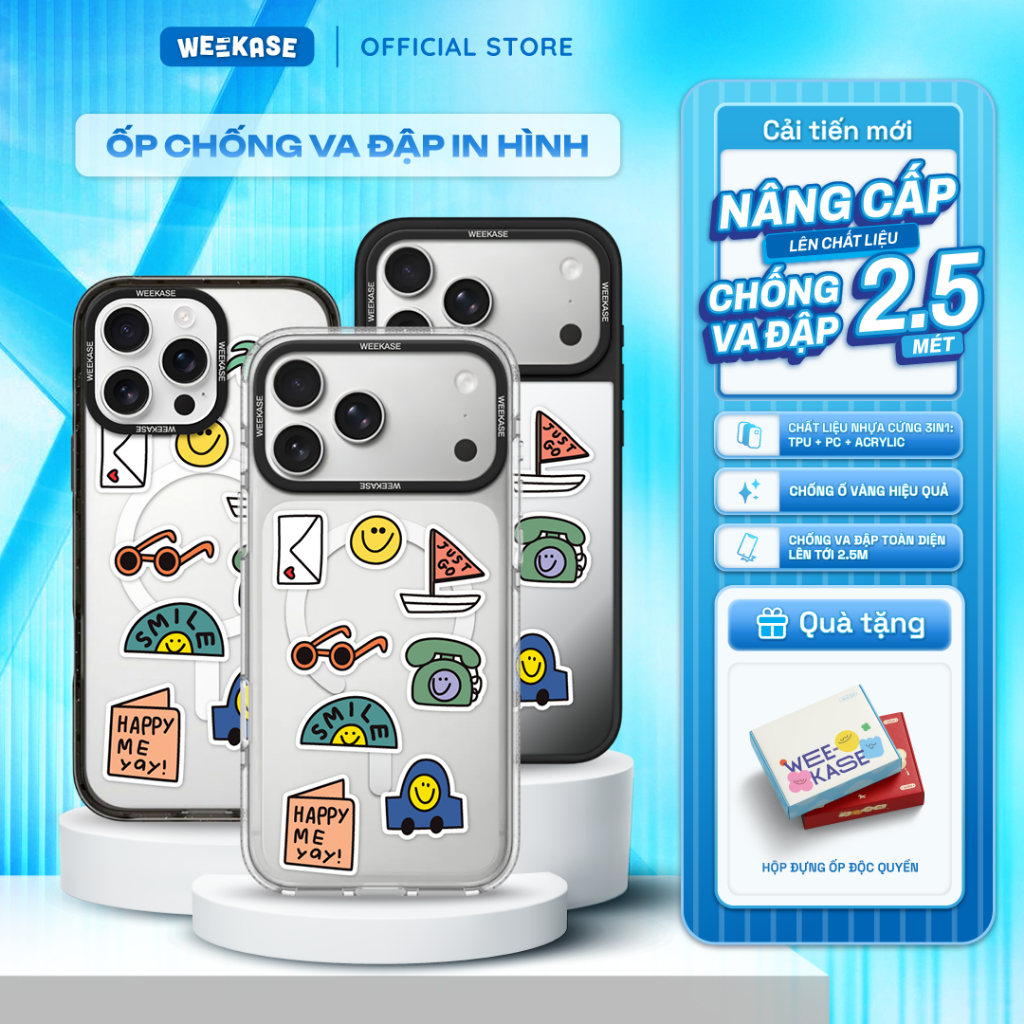 Ốp Lưng Cứng iPhone Chống Sốc Chống Va Đập Weekase In Hình Sticker Smile - Màu in cực bền