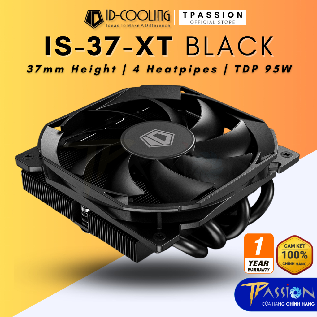 Tản nhiệt khí CPU ID-Cooling IS-37-XT BLACK - Chính hãng, 4 ống đồng, tốc 3600RPM, ITX, mITX, HTPC