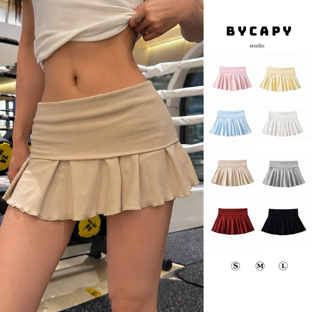 Bycapy/Tennis Skirt - Chân Váy Chữ A Dáng Xoè Cạp Trễ Hàn Quốc, Tôn Dáng, Co Giãn Tốt Hai Lớp, Đánh Pick,Tennis, Đi Chơi