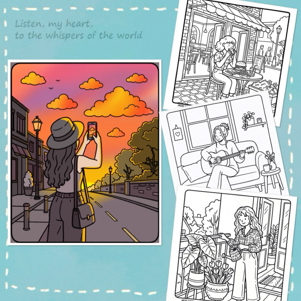 HAZEL'S NOOK : Sổ tranh tô màu đồ chơi giấy những khoảnh khắc của cuộc đời giấy 180gsm