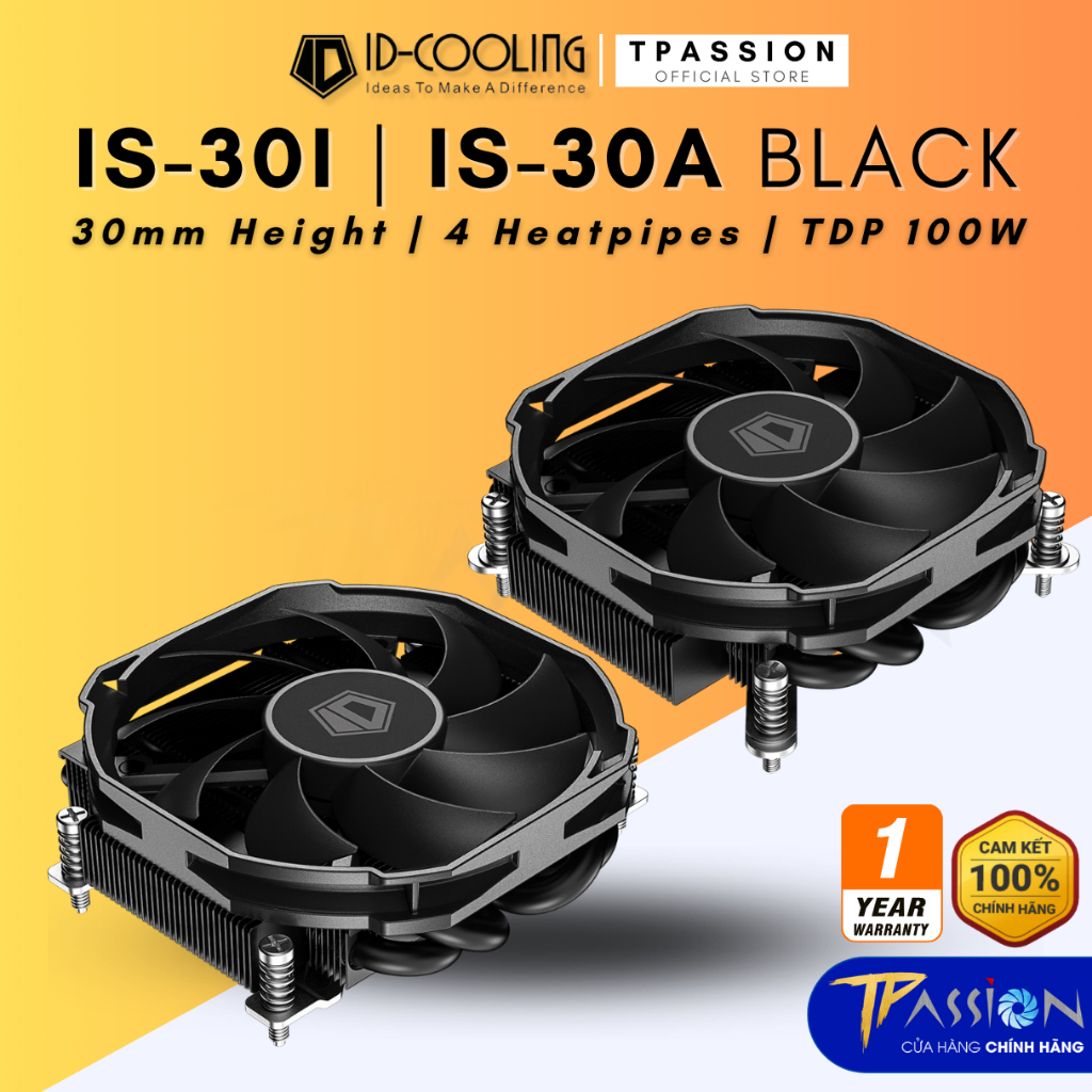 Tản nhiệt khí CPU ID-Cooling IS-30i Intel | IS-30A AMD BLACK -Chính hãng, tốc 3600RPM, ITX mITX HTPC