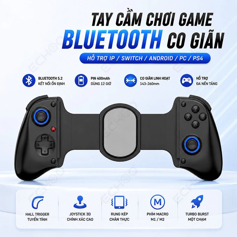 Tay Cầm Bluetooth D11 – Gamepad Kéo Giãn, Có Rung, Turbo, Macro cho PC/Android/iOS/Switch/Console