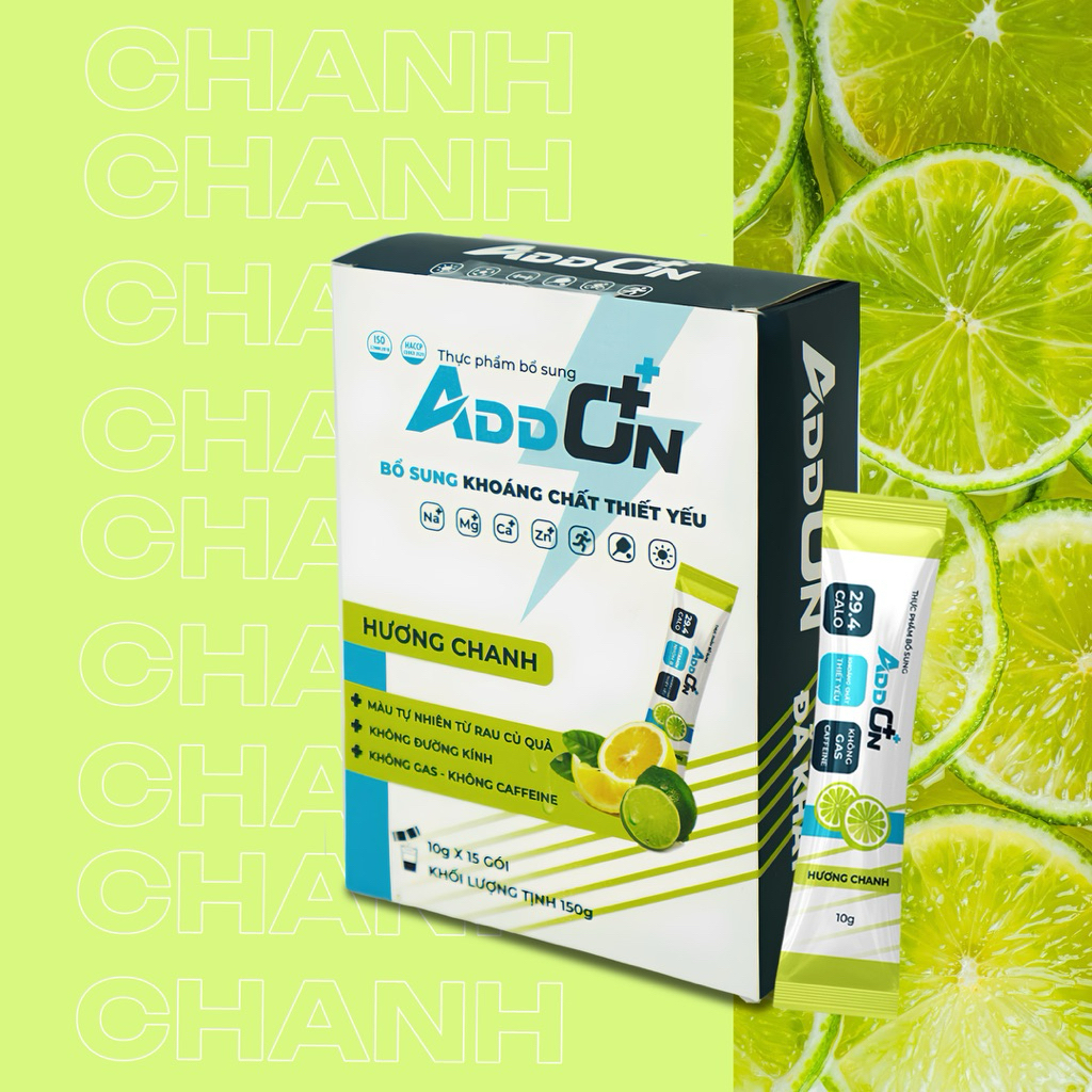ADDON 29 Calo bột điện giải túi 15 gói vị Chanh thơm mát nước uống bù khoáng điện giải bổsung muốikh