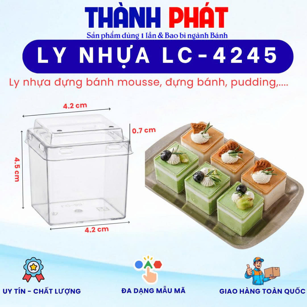 100 Ly mousse vuông LC-4245 đựng panna cotta, tiramisu, ghép thành bánh kem, trang trí tiệc teabreak