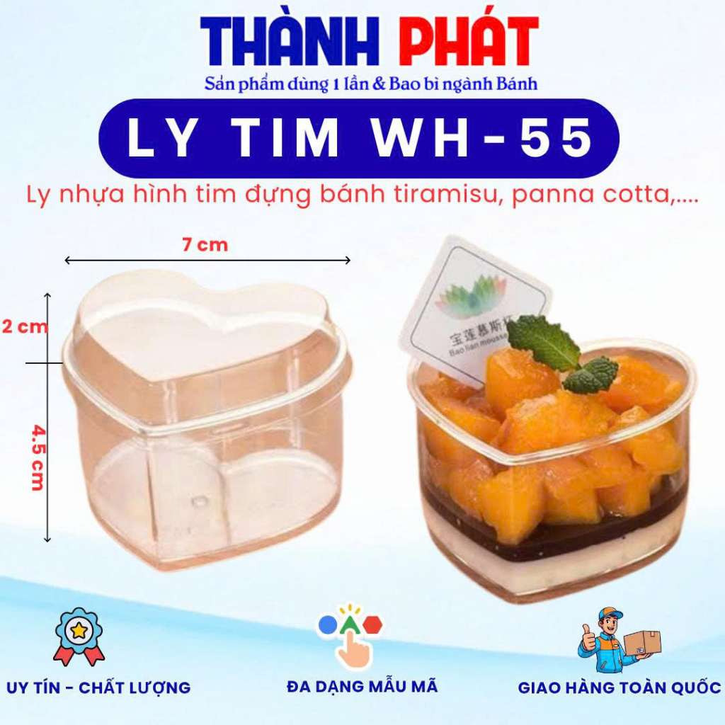 Ly tiramisu hình trái tim - Ly tim 7745 đựng bánh panna cotta - cốc nhựa tim có nắp WH-55