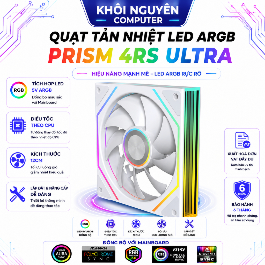 Quạt Tản Nhiệt PC Jungle Leopard Prism 4RS Ultra Trắng ARGB 12cm – Đồng Bộ Mainboard
