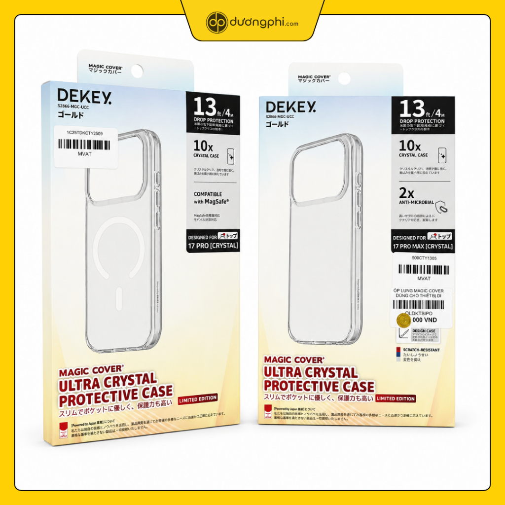 Ốp lưng trong suốt và trong MagSafe iPhone 17, 17Pro/Pro Max, iPhone Air DEKEY